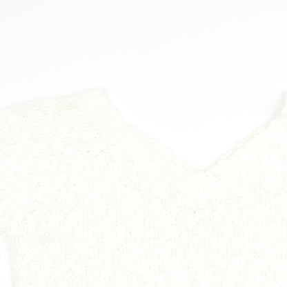Casual Woman Womens Beige V-Neck  Acrylic Pullover Jumper Size 10