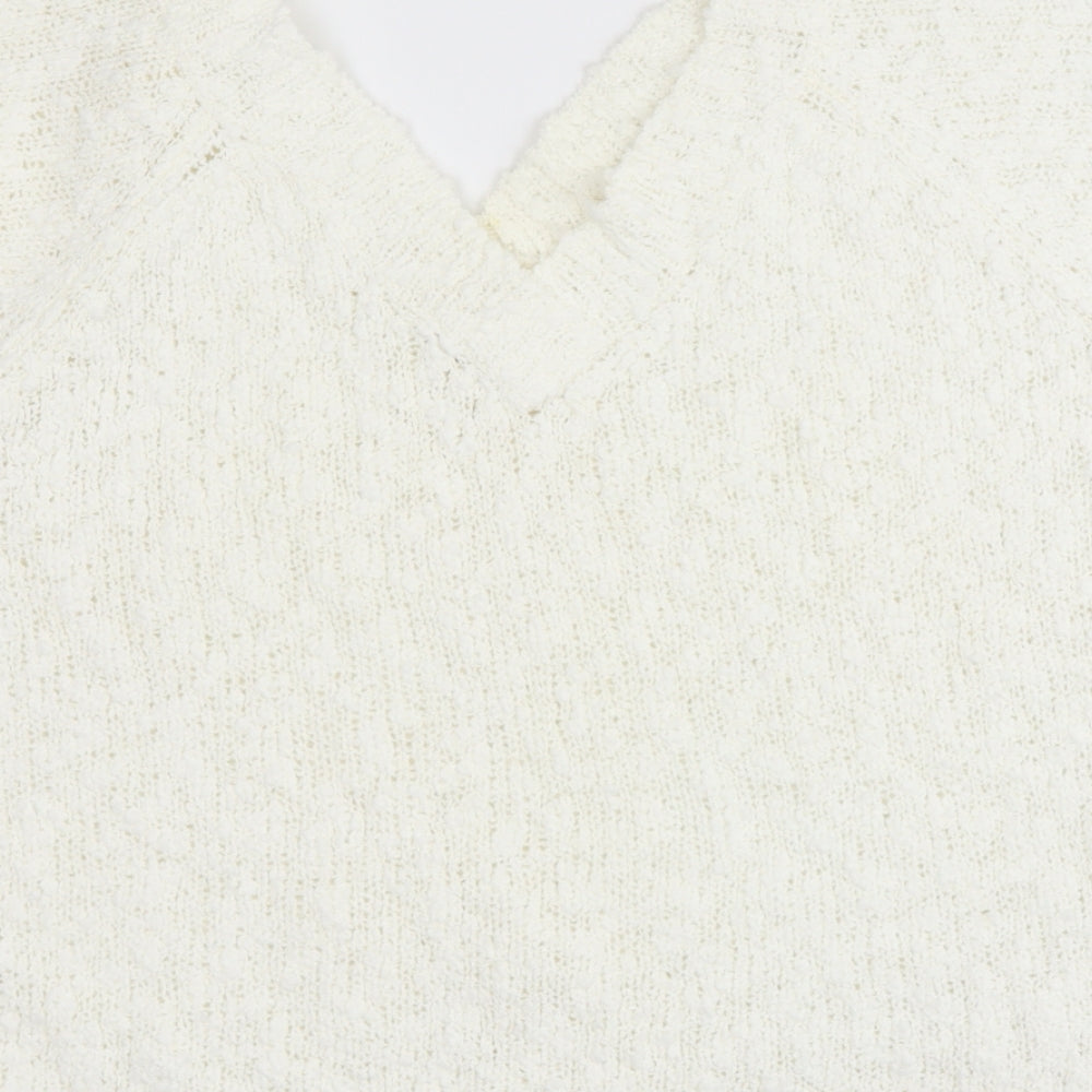 Casual Woman Womens Beige V-Neck  Acrylic Pullover Jumper Size 10