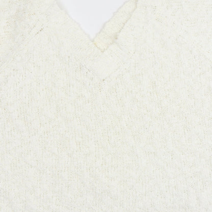 Casual Woman Womens Beige V-Neck  Acrylic Pullover Jumper Size 10