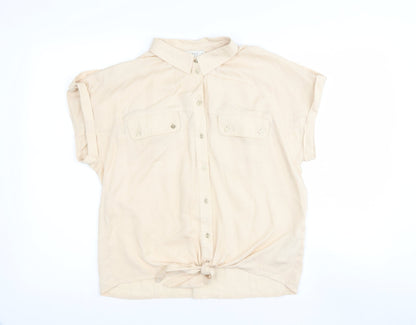 Oasis Womens Beige  Viscose Cropped Blouse Size 10 Collared