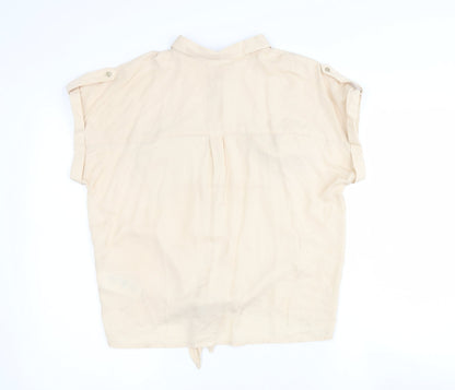 Oasis Womens Beige  Viscose Cropped Blouse Size 10 Collared