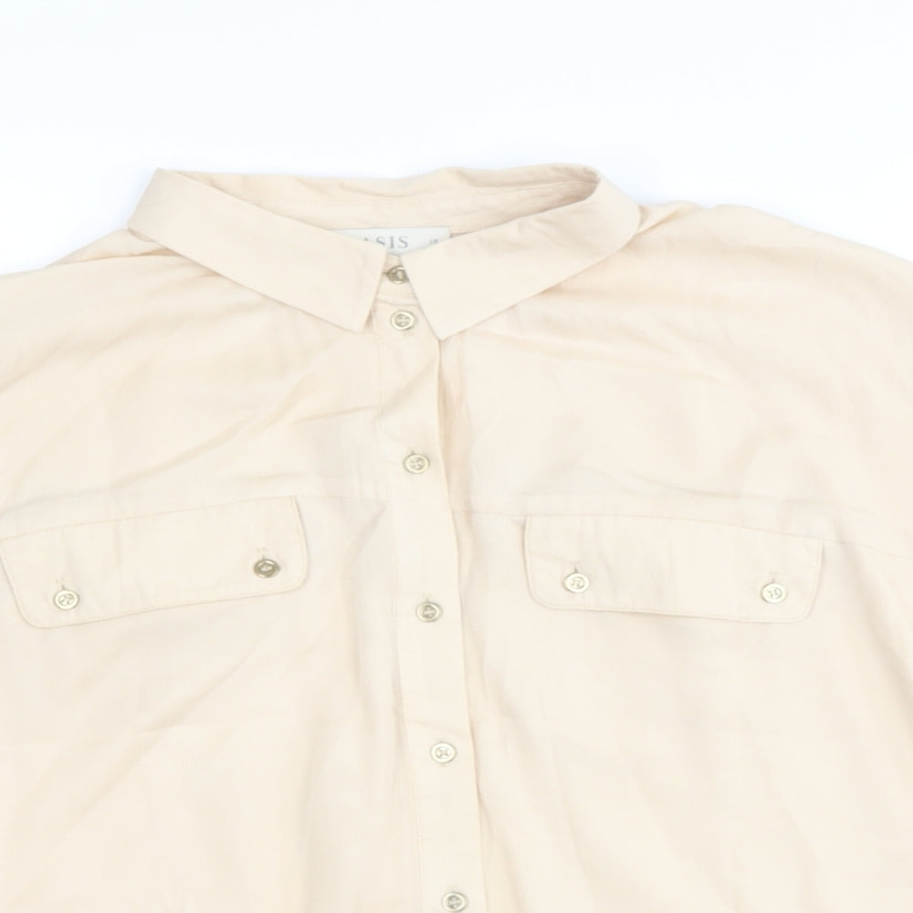Oasis Womens Beige  Viscose Cropped Blouse Size 10 Collared