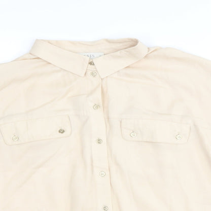 Oasis Womens Beige  Viscose Cropped Blouse Size 10 Collared
