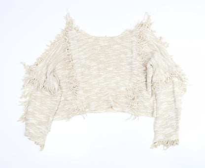 miss A Womens Beige Round Neck  Cotton Pullover Jumper Size M