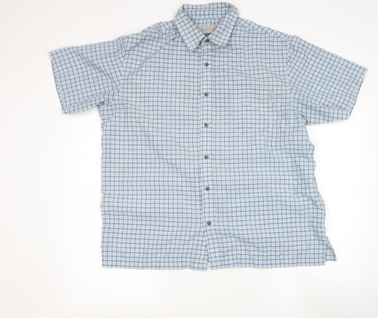 Regata Mens Grey Check Polyester  Button-Up Size 14.5 Collared