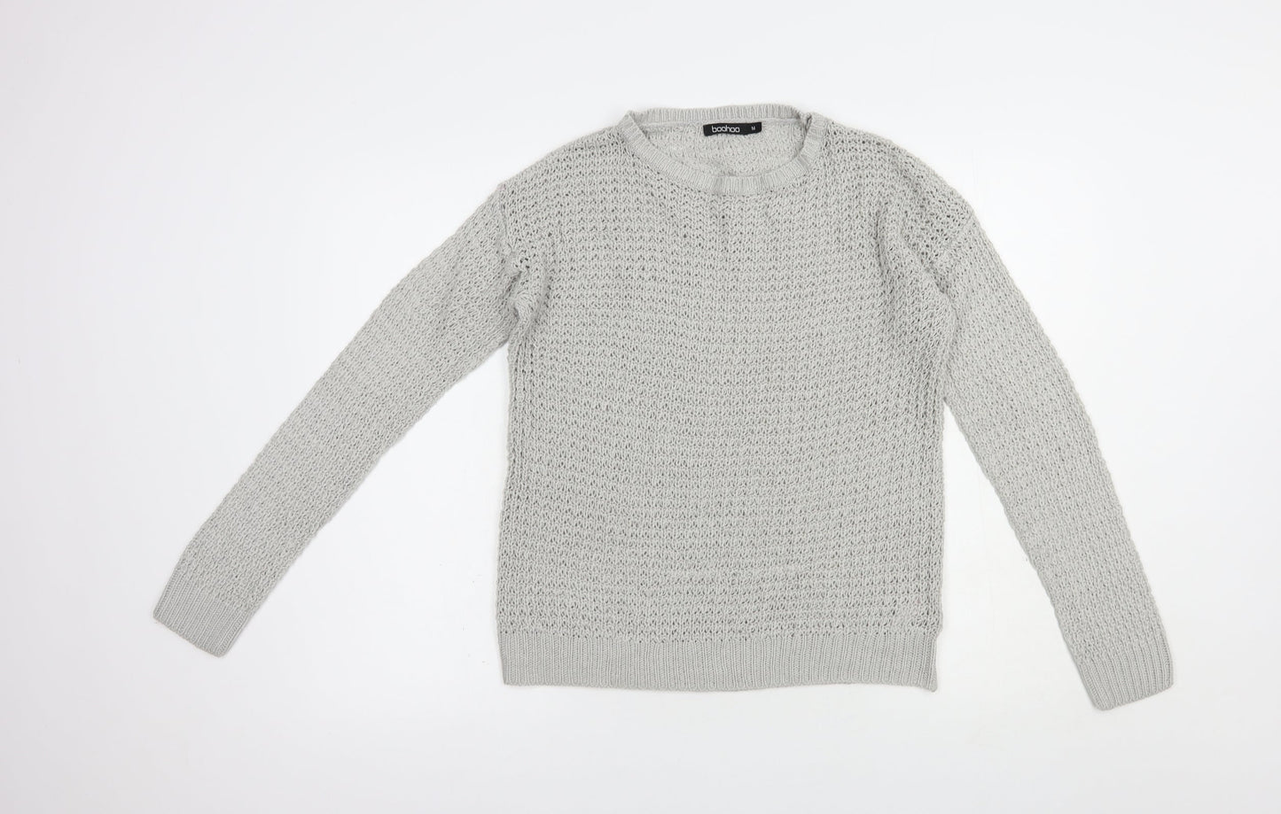 Boohoo Womens Grey Crew Neck  Acrylic Pullover Jumper Size M