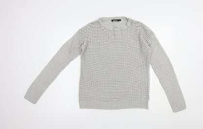 Boohoo Womens Grey Crew Neck  Acrylic Pullover Jumper Size M