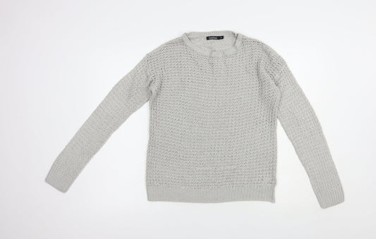Boohoo Womens Grey Crew Neck  Acrylic Pullover Jumper Size M