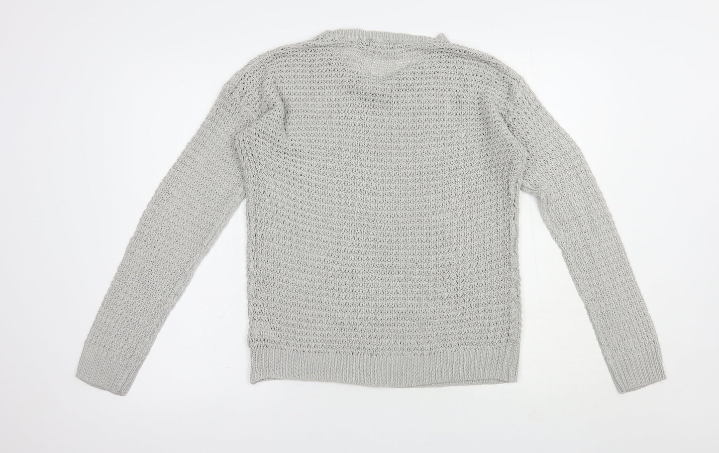 Boohoo Womens Grey Crew Neck  Acrylic Pullover Jumper Size M