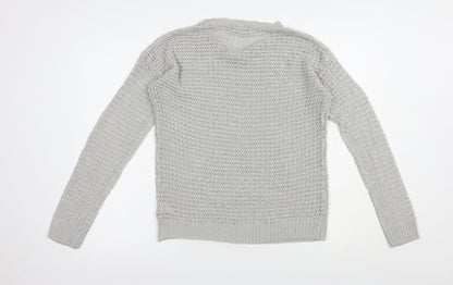 Boohoo Womens Grey Crew Neck  Acrylic Pullover Jumper Size M