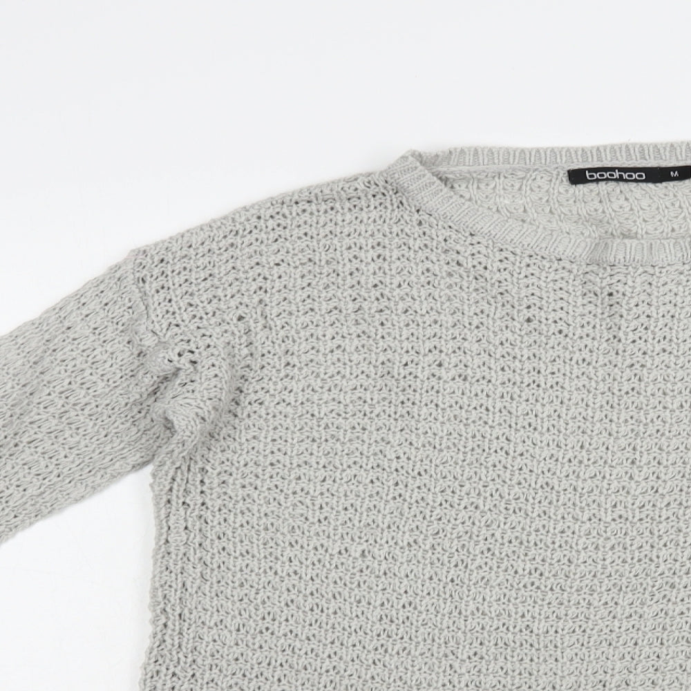 Boohoo Womens Grey Crew Neck  Acrylic Pullover Jumper Size M