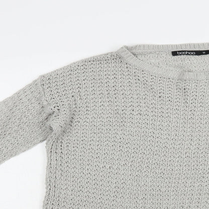 Boohoo Womens Grey Crew Neck  Acrylic Pullover Jumper Size M