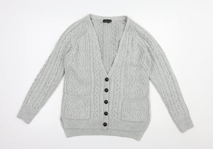 Topshop Womens Grey V-Neck  Acrylic Cardigan Jumper Size 6