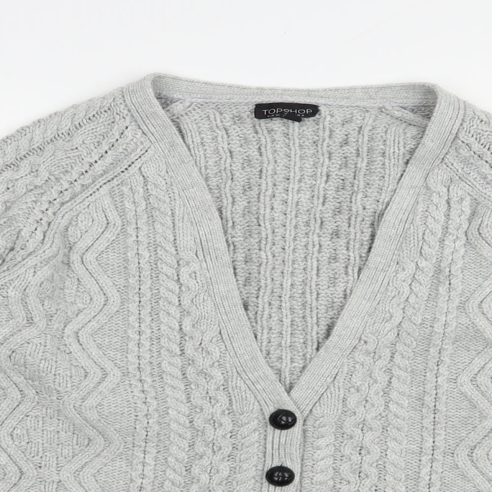 Topshop Womens Grey V-Neck  Acrylic Cardigan Jumper Size 6