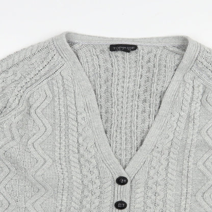 Topshop Womens Grey V-Neck  Acrylic Cardigan Jumper Size 6