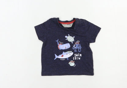 Primark Baby Blue  Cotton Pullover T-Shirt Size 3-6 Months Crew Neck Snap - Swim Crew