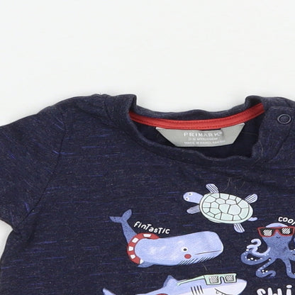 Primark Baby Blue  Cotton Pullover T-Shirt Size 3-6 Months Crew Neck Snap - Swim Crew