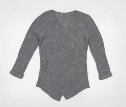 TU Womens Grey V-Neck  Acrylic Pullover Jumper Size 12