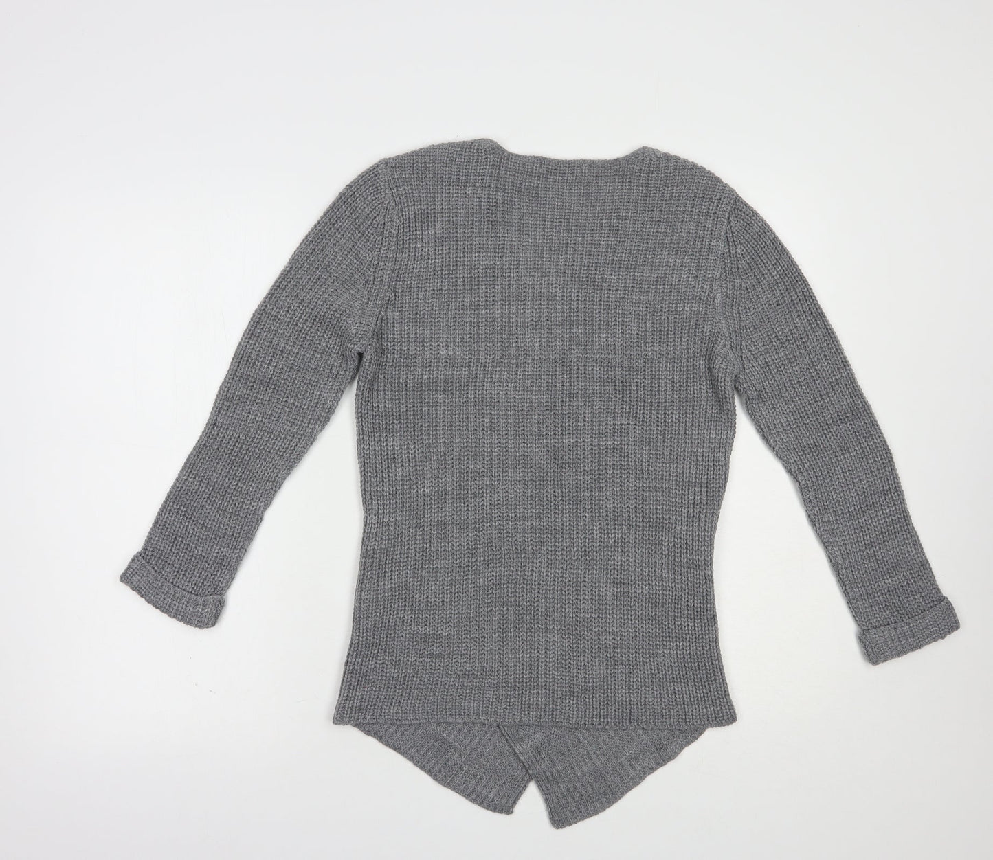 TU Womens Grey V-Neck  Acrylic Pullover Jumper Size 12