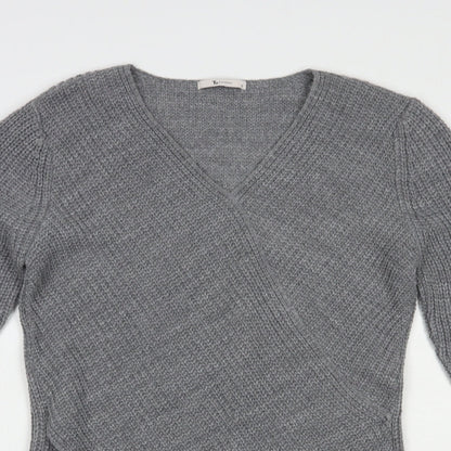TU Womens Grey V-Neck  Acrylic Pullover Jumper Size 12