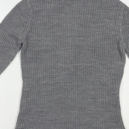 TU Womens Grey V-Neck  Acrylic Pullover Jumper Size 12