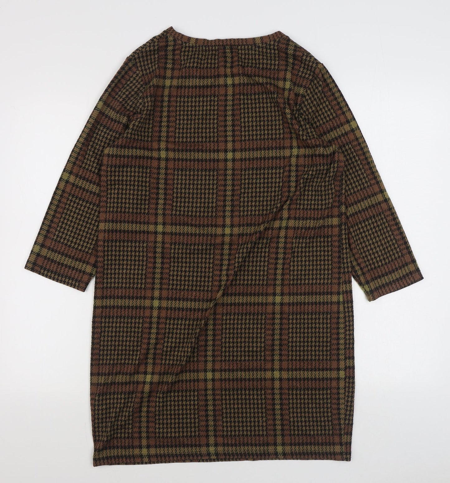 TU Womens Brown Plaid Polyester A-Line  Size 12  Scoop Neck Pullover