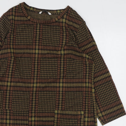 TU Womens Brown Plaid Polyester A-Line  Size 12  Scoop Neck Pullover