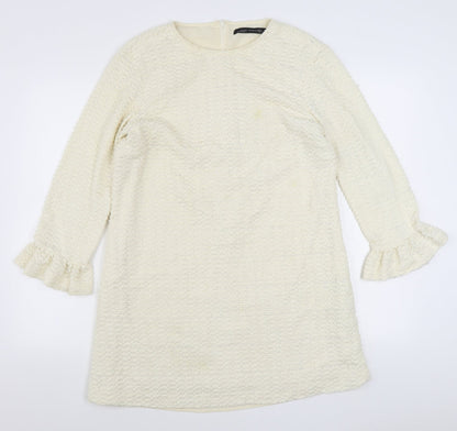 Zara Womens Ivory  Polyester Sheath  Size L  Round Neck Zip
