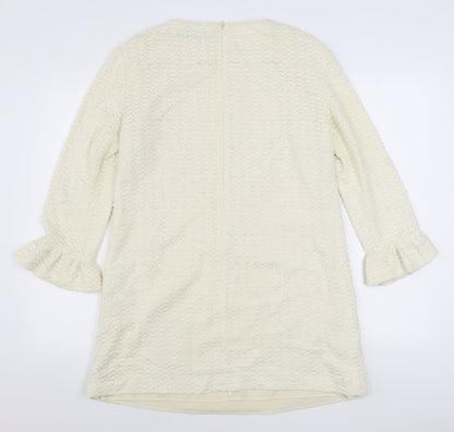 Zara Womens Ivory  Polyester Sheath  Size L  Round Neck Zip