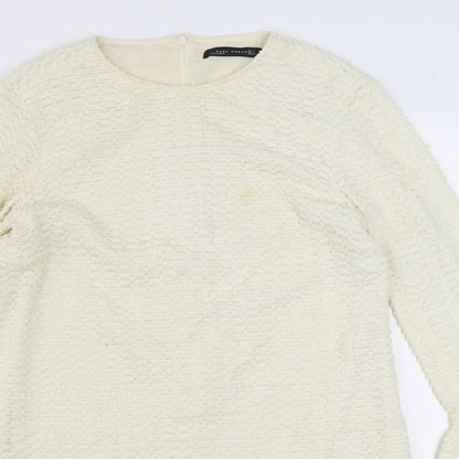 Zara Womens Ivory  Polyester Sheath  Size L  Round Neck Zip