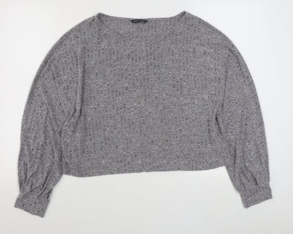 SheIn Womens Grey Boat Neck  Polyester Pullover Jumper Size XL