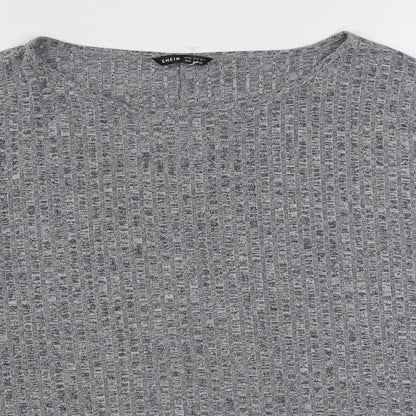 SheIn Womens Grey Boat Neck  Polyester Pullover Jumper Size XL