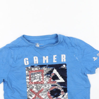 F&F Boys Blue  Cotton Basic Casual Size 5-6 Years Round Neck  - Play Station