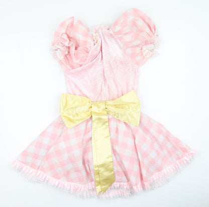 rubies Girls Pink Plaid Polyester Ball Gown  Size M  Square Neck