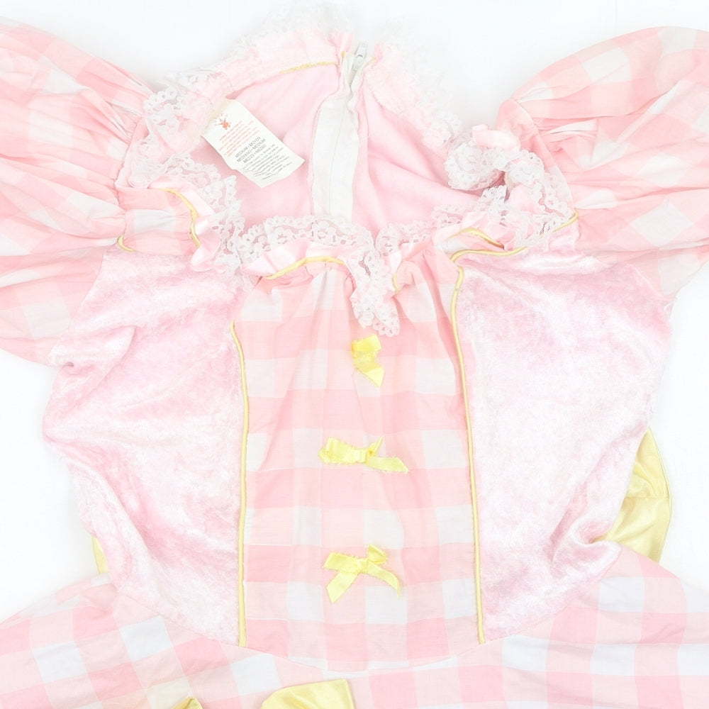 rubies Girls Pink Plaid Polyester Ball Gown  Size M  Square Neck