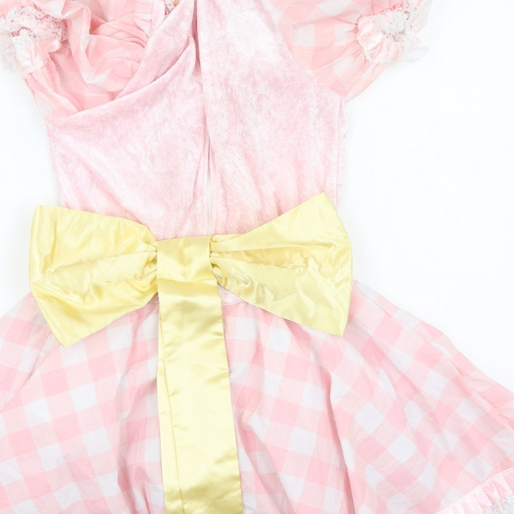 rubies Girls Pink Plaid Polyester Ball Gown  Size M  Square Neck