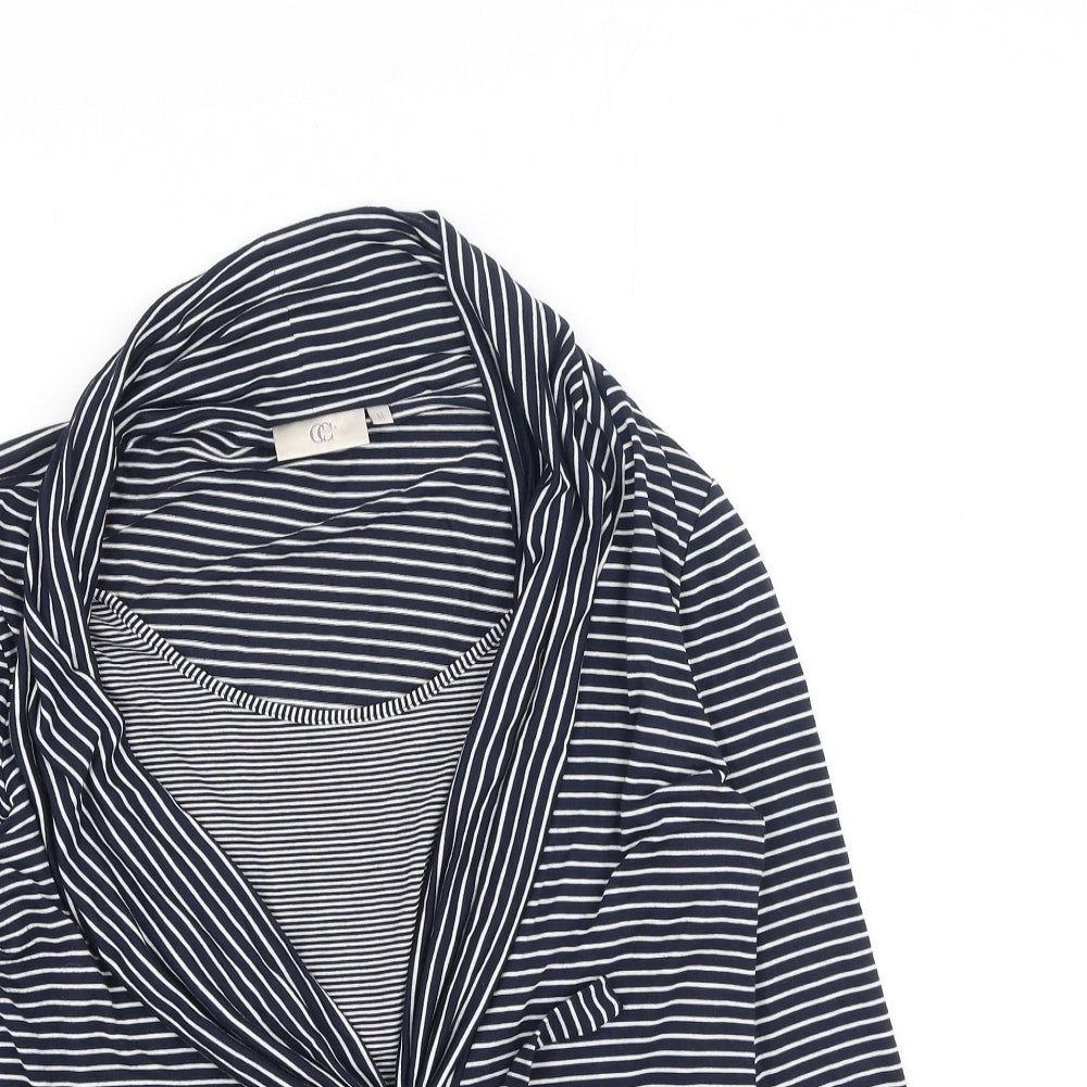 cc Womens Beige Striped Viscose Basic Blouse Size M Round Neck