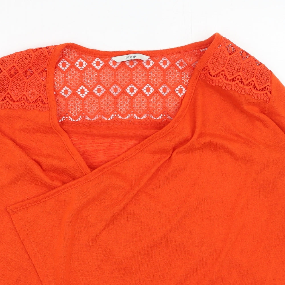 George  Womens Orange V-Neck  Polyester Cardigan Jumper Size S