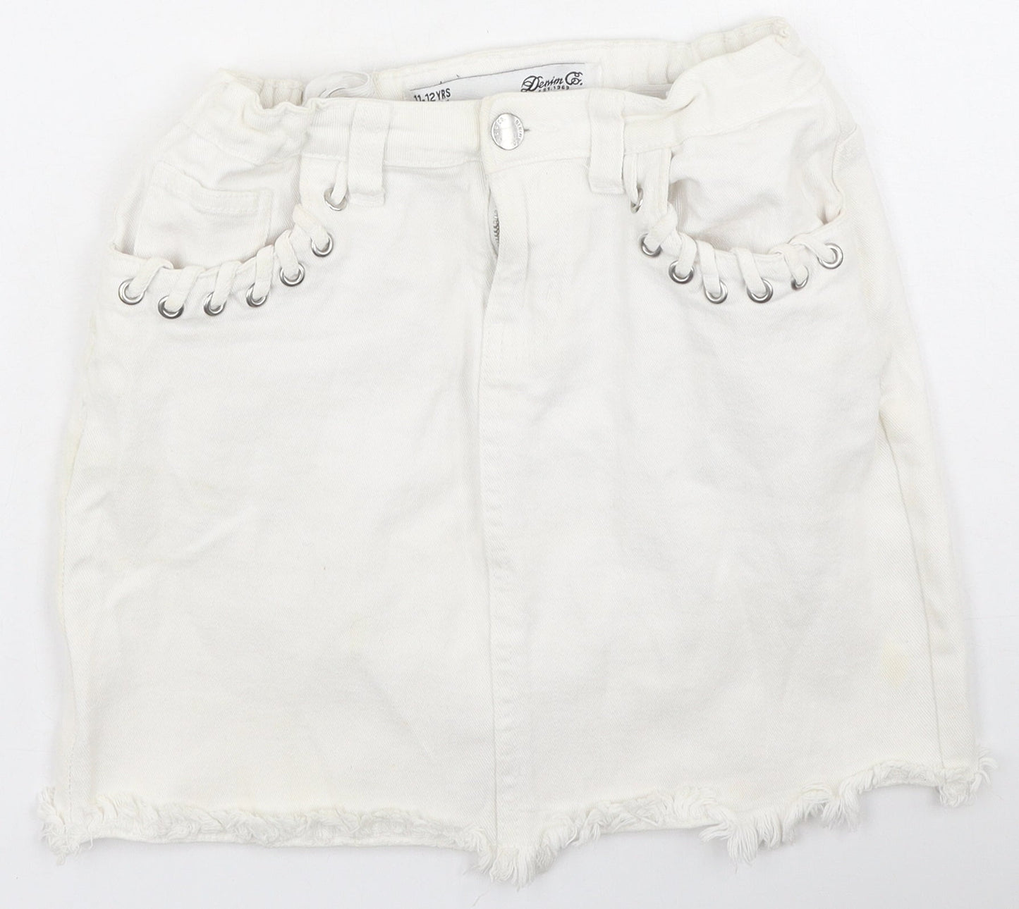 Denim & Co. Girls Ivory  Cotton Mini Skirt Size 11-12 Years  Regular