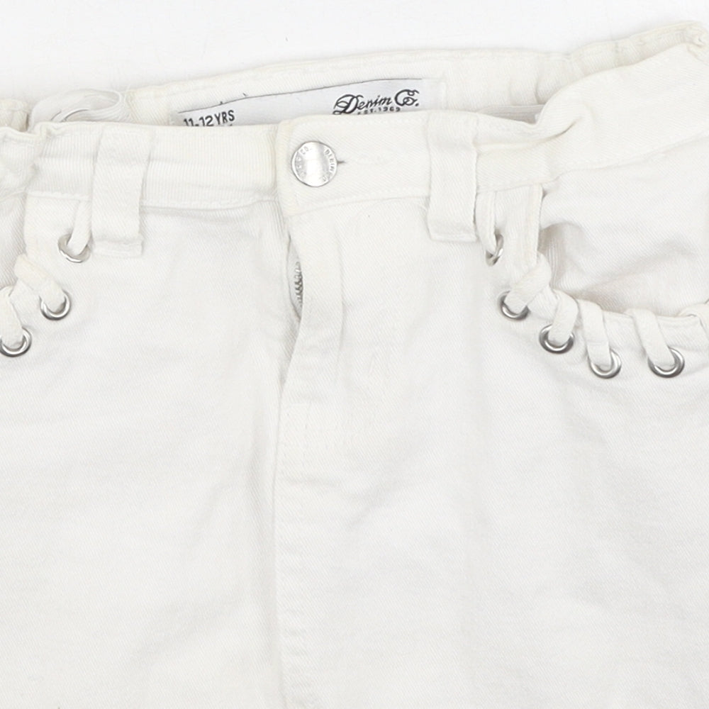 Denim & Co. Girls Ivory  Cotton Mini Skirt Size 11-12 Years  Regular
