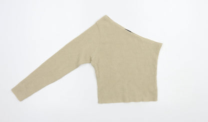 I SAW IT FIRST Womens Beige  Acrylic Basic Blouse Size 8 One Shoulder