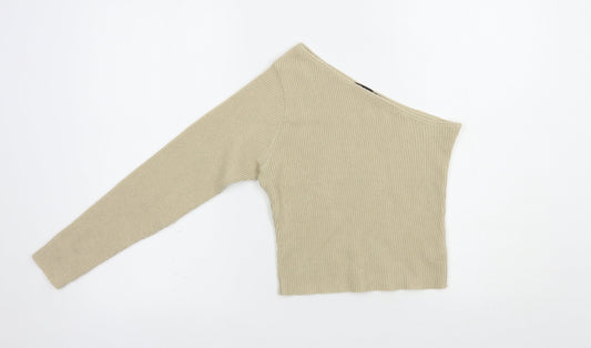 I SAW IT FIRST Womens Beige  Acrylic Basic Blouse Size 8 One Shoulder