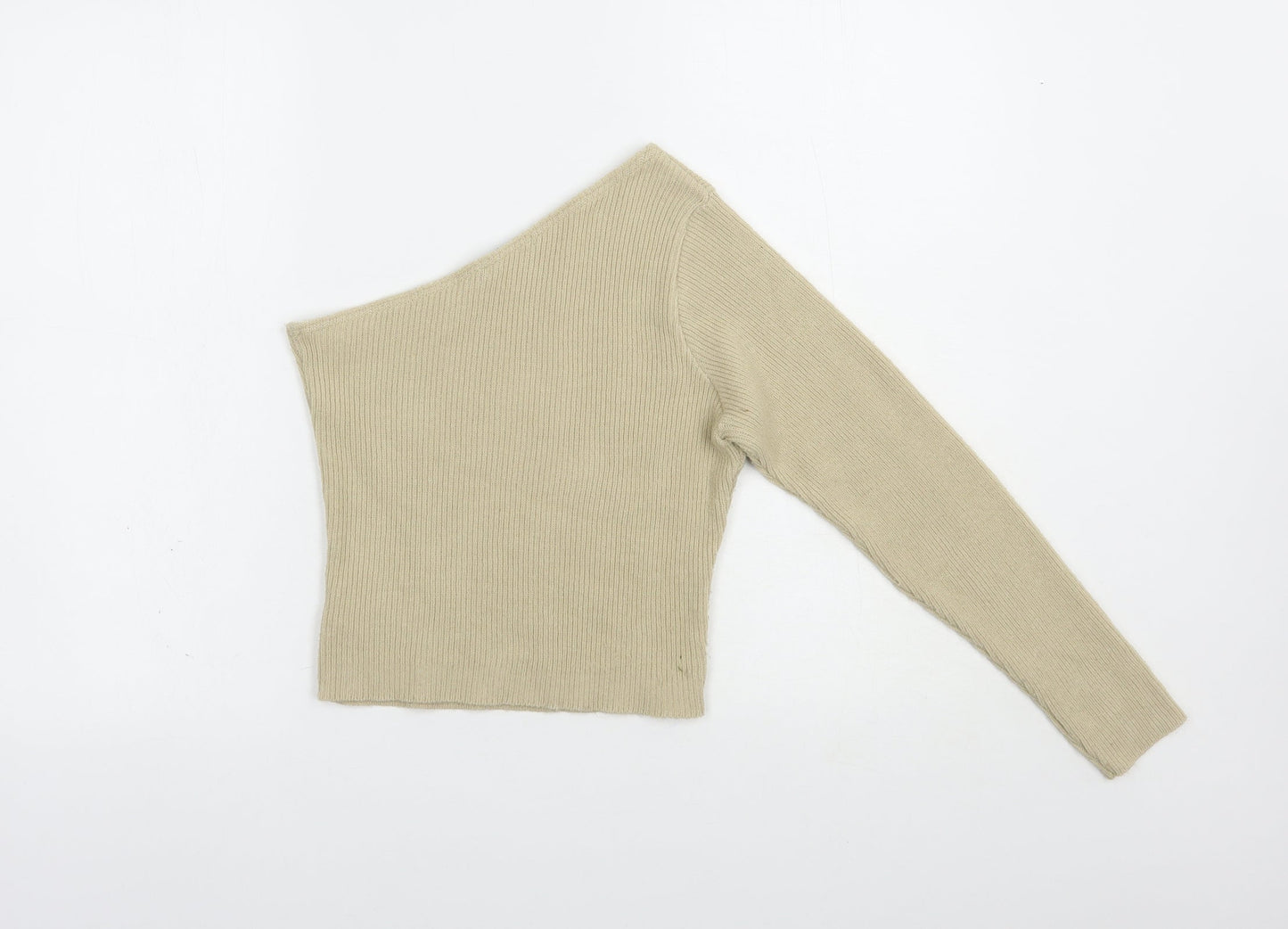 I SAW IT FIRST Womens Beige  Acrylic Basic Blouse Size 8 One Shoulder