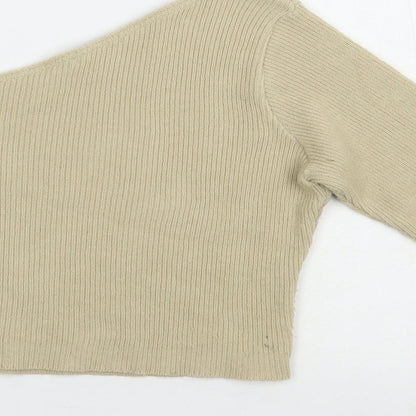 I SAW IT FIRST Womens Beige  Acrylic Basic Blouse Size 8 One Shoulder