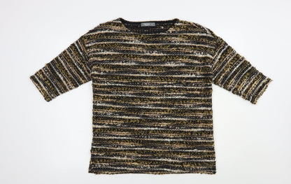 Nutmeg Womens Green Boat Neck Striped Acrylic Pullover Jumper Size 12