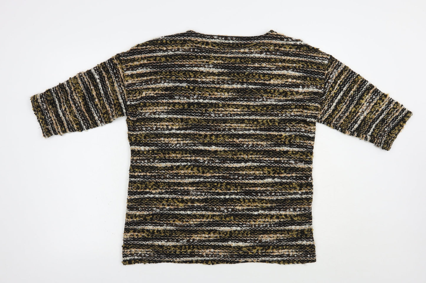 Nutmeg Womens Green Boat Neck Striped Acrylic Pullover Jumper Size 12