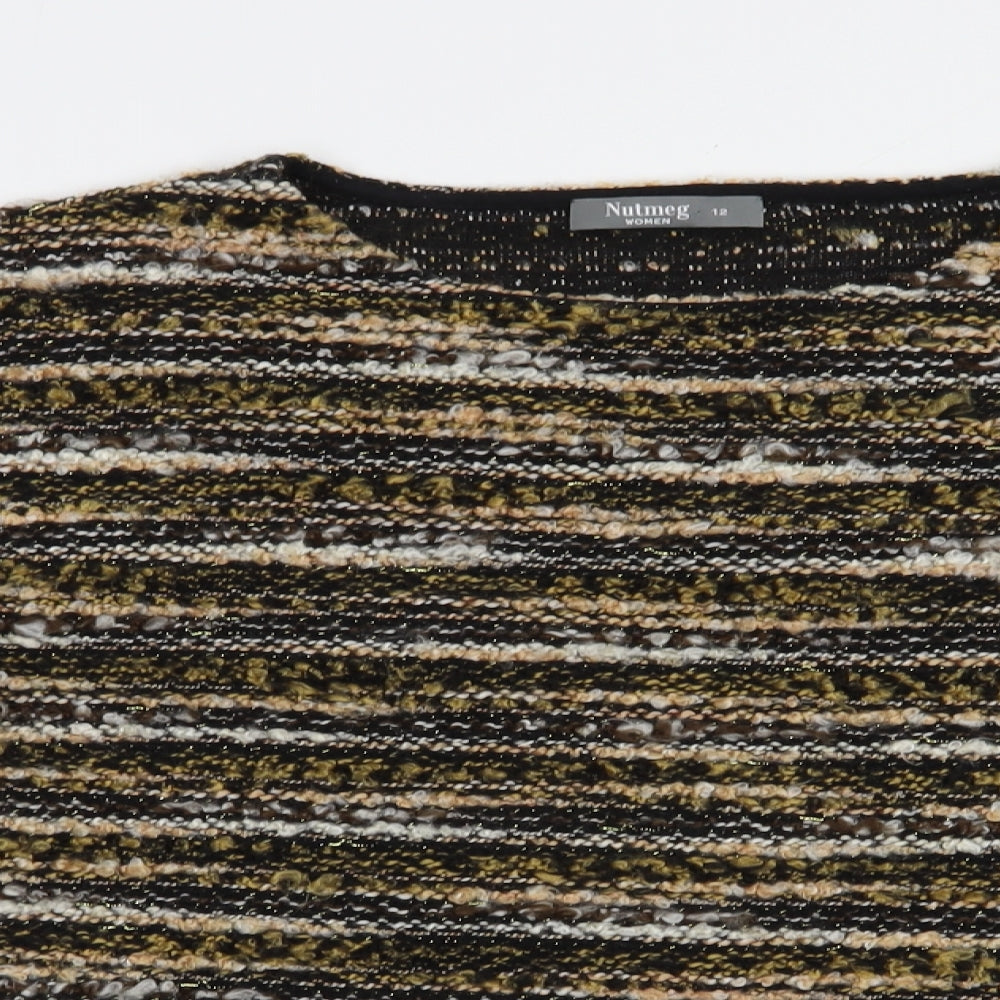 Nutmeg Womens Green Boat Neck Striped Acrylic Pullover Jumper Size 12