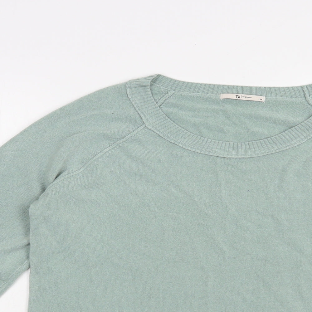 TU Womens Green Scoop Neck  Acrylic Pullover Jumper Size 14
