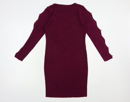 Preworn Womens Purple  Cotton Bodycon  Size M  Crew Neck Pullover