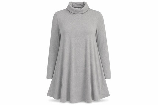 Floryday Womens Grey  Cotton Fit & Flare  Size M  Roll Neck Pullover